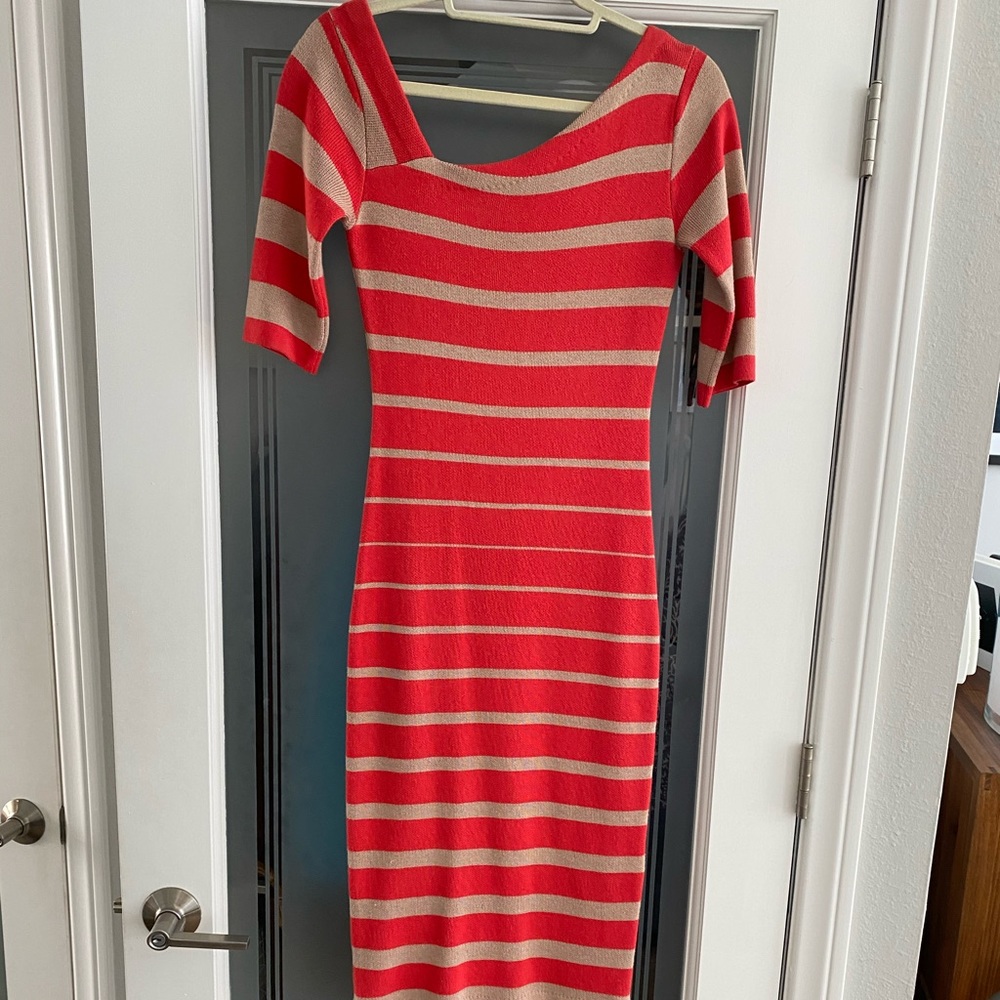 Like New Tracy Reese, XS, Coral/Tan striped dress
